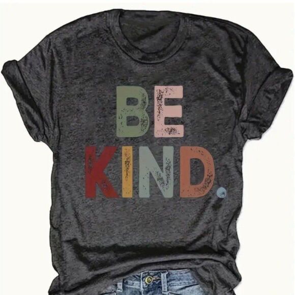 "BE KIND" XXL Graphic T-Shirt New Colorful Heathered Black Short Sleeve Hippie - Picture 1 of 9
